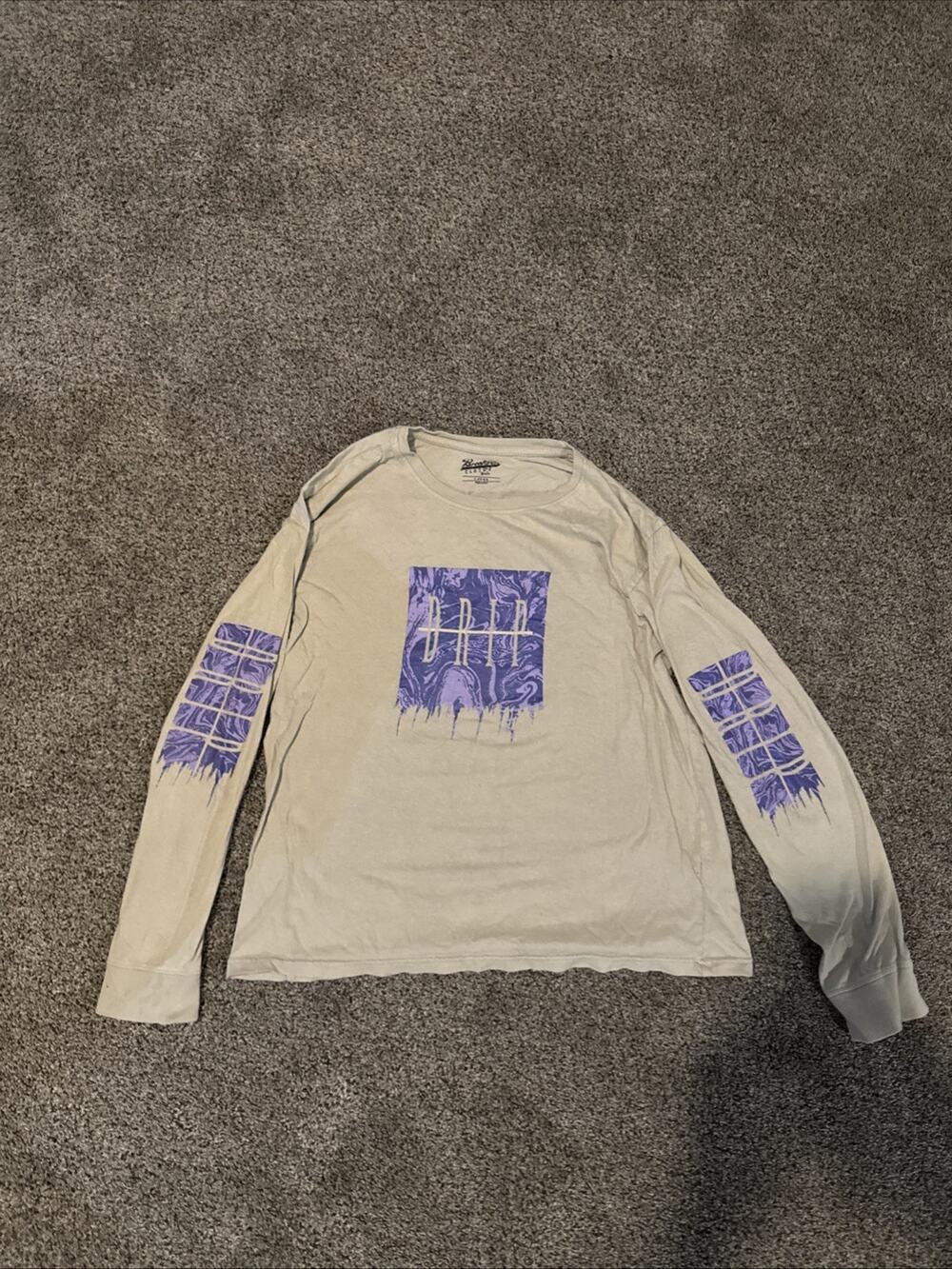 Brooklyn Laundry Men's Tan /Purple Drip Screen Print Long Sleeve T-Shirt L
